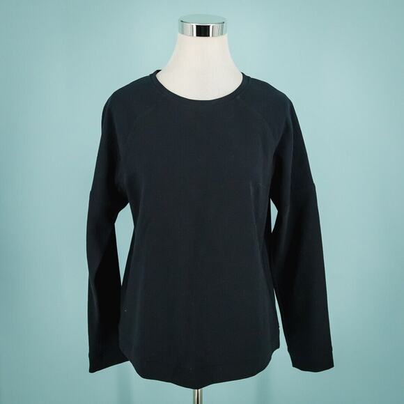 Vince Size Small S Black Silk Embellished Shoulders Crew Neck Long Sleeve Top - Picture 1 of 7